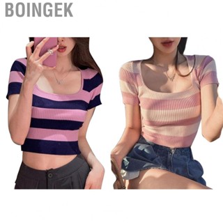 Boingek Women Short Sleeve T Tops   Fit Summer Ribbed Knit Shirts Casual for Outdoor Daily Office