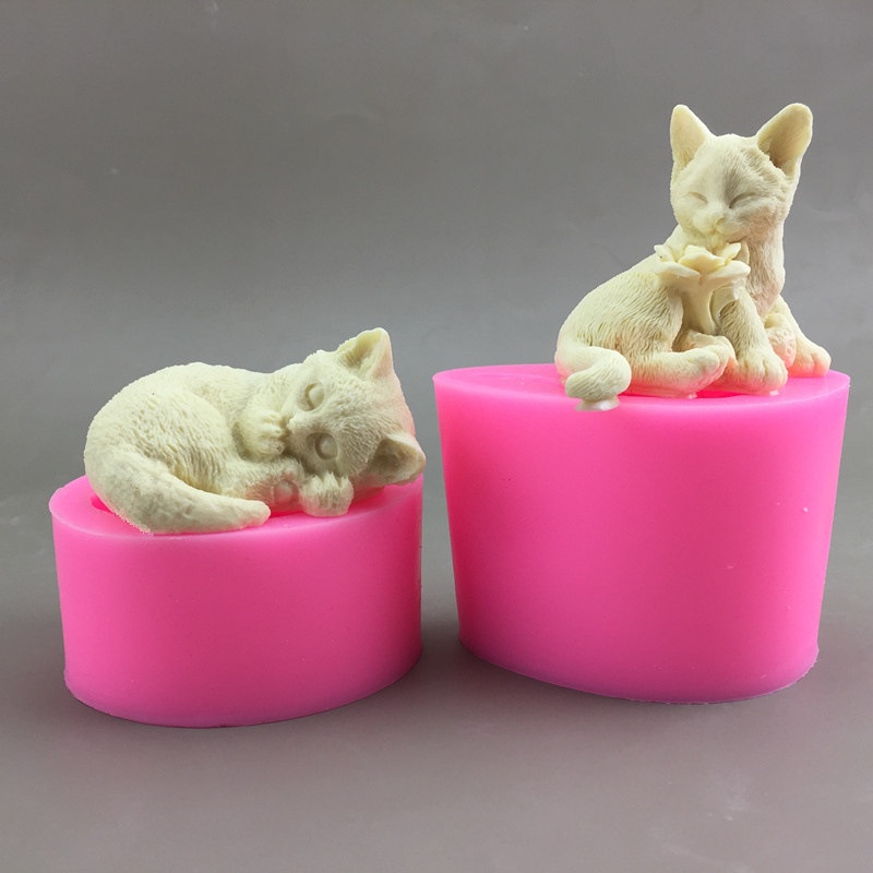 แม่พิมพ์ซิลิโคน รูปแมวน่ารัก 3D สําหรับทําช็อคโกแลต มูส สบู่ เทียนหอมระเหย DIY