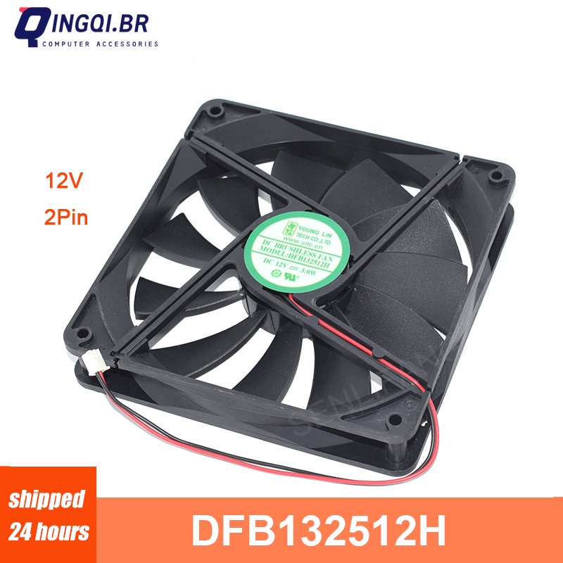 Test OK คูลเลอร์ใหม่สําหรับ YOUNG.LIN 13525 DFB132512H 12V 3.0W 135*135*25MM 13.5CM 2 เส้นแชสซีพัดลม