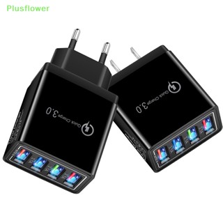 (Plusflower) 4 พอร์ต ชาร์จเร็ว QC 3.0 USB ฮับ ผนัง ชาร์จ อะแดปเตอร์ ปลั๊ก ใหม่