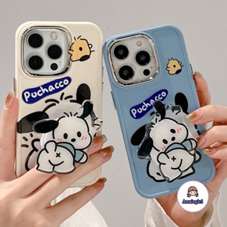 เคสโทรศัพท์มือถือ กันกระแทก ลาย Puchacco สุนัขน่ารัก พร้อมขาตั้งโลหะ สําหรับ IPhone 11 14 Pro Max IP 12 Pro 13Promax