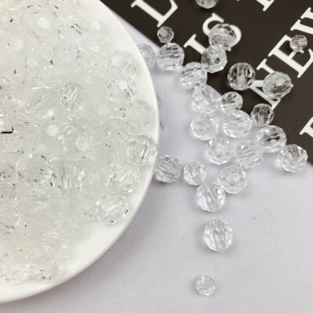 (เม็ดใหญ่ 12mm-30mm)แพ็ค100g/500g ลูกปัดคริสตัล สีขาวใส คริสตัล ลูกปัดคริสตัล ทรงกลม เม็ดกลม แบบกลมเจียร *ทรงตามในภาพ...