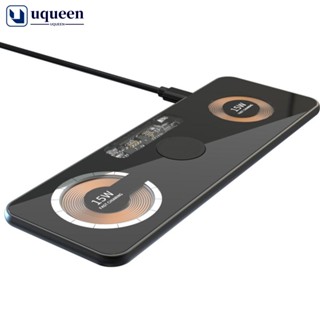 Uqueen 3 in 1 แท่นชาร์จแม่เหล็กไร้สาย 15W แบบคู่ 30W สําหรับโทรศัพท์ หูฟัง นาฬิกา Qi V6X8