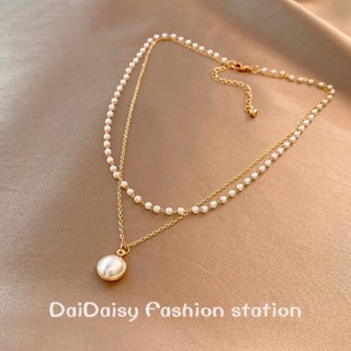 Daidaisy √♥ สร้อยคอโซ่ สองชั้น ประดับไข่มุก หรูหรา สไตล์ฝรั่งเศส ระดับไฮเอนด์ สําหรับผู้หญิง