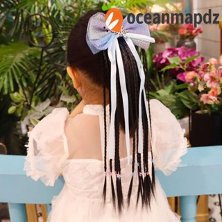 OCEANMAPDZ กิ๊บติดผมหางม้า แบบถัก ประดับโบว์ธรรมชาติ เข้ากับทุกการแต่งกาย สําหรับเด็กผู้หญิง