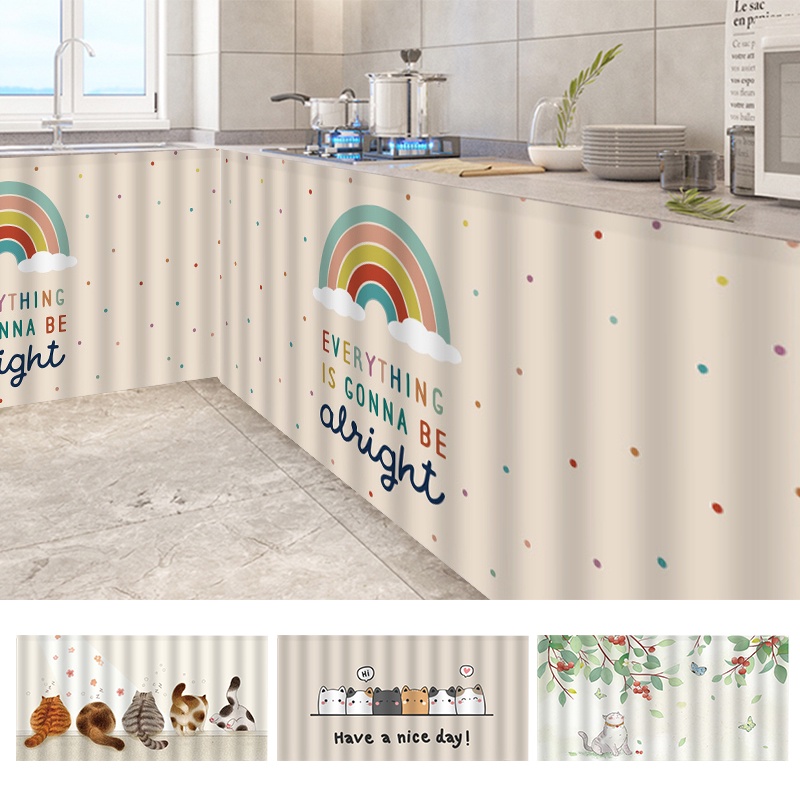 แนะนำ ผ้าม่าน 1เซ็ตการ์ตูนแมวตู้ผ้าม่านรอบกาวในตัวพรมห้องครัวอุปกรณ์ตกแต่งบ้าน ราคาพิเศษ มีเก็บเงินปลายทาง