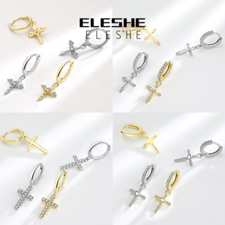 Eleshe Jewelry ต่างหูห่วงไขว้ เงิน 925 สีทอง เรียบง่าย เครื่องประดับ สําหรับผู้หญิง M093