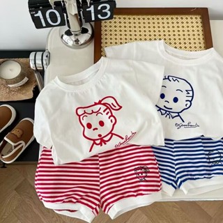 พร้อมส่ง เสื้อยืดแขนสั้นลําลอง ผ้าฝ้ายแท้ พิมพ์ลายการ์ตูน แฟชั่นฤดูร้อน สําหรับเด็กผู้ชาย และเด็กผู้หญิง