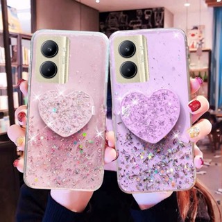 เคสโทรศัพท์มือถือซิลิโคน TPU แบบนิ่ม ลายกลิตเตอร์ ประดับเลื่อม และฟอยล์คริสตัล พร้อมขาตั้ง สําหรับ Realme C53 C55 C33 C35 C30 C30s real me Narzo N55 N53