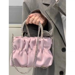 Water drill handheld shoulder bag for women 2023 summer new style lady socialite temperament fold cloud chain satchel