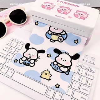 SANRIO ผ้าไมโครไฟเบอร์ สีดํา สําหรับทําความสะอาดแว่นตา เลนส์ Pochacco Kuromi Cinnamoroll 2023