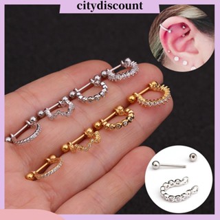 &lt;citydiscount&gt; ต่างหูห่วง รูปตัว U ประดับเพทาย เครื่องประดับ สําหรับผู้หญิง 1 ชิ้น