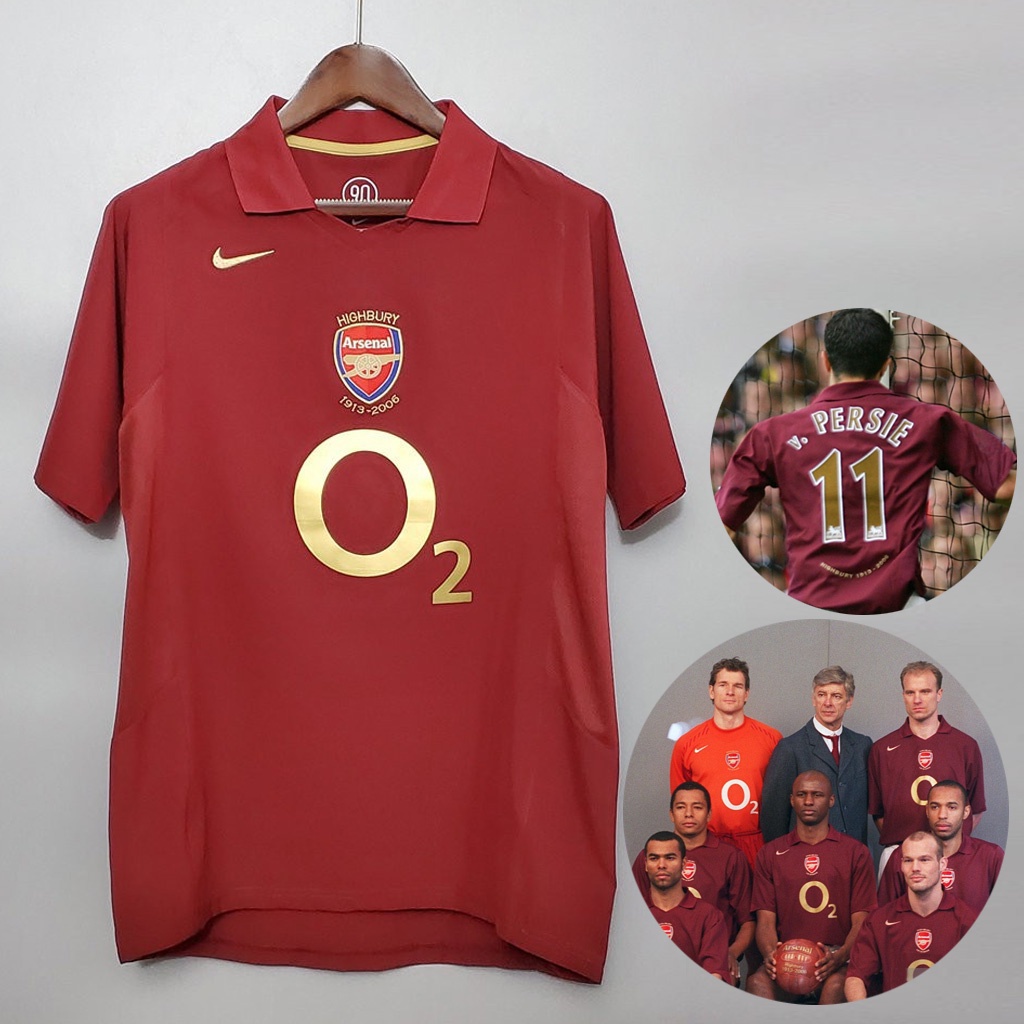 เสื้อกีฬาแขนสั้น ลายทีมชาติฟุตบอล Arsenal 2005-06 สไตล์เรโทร