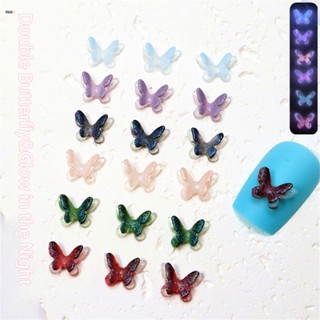 ตามมาตกแต่งเล็บ Nail Art Luminous Butterfly Jewelry Two Colour Three Dimensional Fluorescent Fairy Butterfly Nail Decoration nuuo