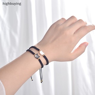 [highbuying] สร้อยข้อมือเชือกถัก ลายแมวน่ารัก สีดํา และสีขาว แฟชั่นเรียบง่าย สําหรับคู่รัก มีสินค้า