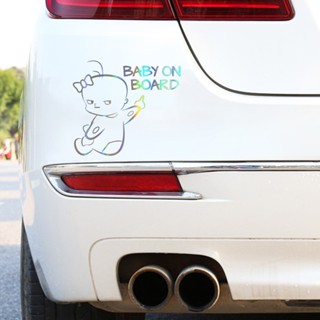 Rich2.br D-997 สติกเกอร์เลเซอร์สะท้อนแสง ไม่ซีดจาง ลาย Baby On Board สําหรับติดตกแต่งรถยนต์ รถบรรทุก