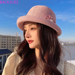 BACK2LIFE หมวกบักเก็ต แบบพกพา สีพื้น สไตล์เกาหลี แฟชั่นฤดูใบไม้ผลิ สําหรับผู้หญิง