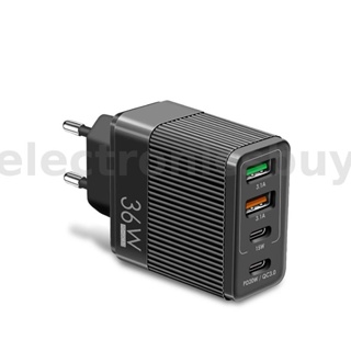 Uslion อะแดปเตอร์ชาร์จ USB PD 36W 4 พอร์ต USB Type-C PD QC3.0 ปลั๊ก EU