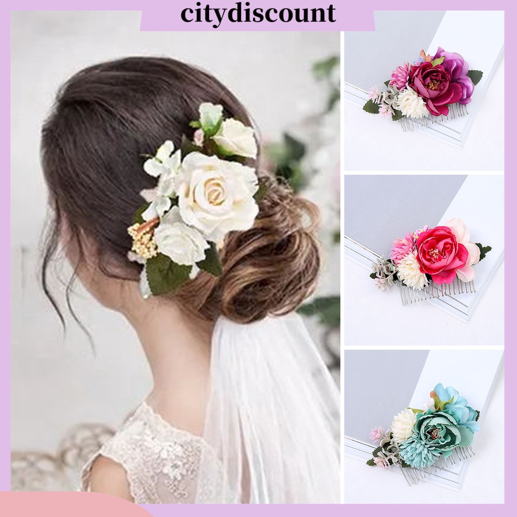 <citydiscount> กิ๊บติดผม รูปดอกไม้ ใบไม้ แฮนด์เมด สําหรับเจ้าสาว งานแต่งงาน
