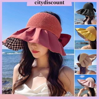 &lt;citydiscount&gt; หมวกกันแดด ผ้าโพลีเอสเตอร์ ประดับโบว์ น้ําหนักเบา ป้องกันรังสียูวี เหมาะกับฤดูร้อน สําหรับผู้หญิง