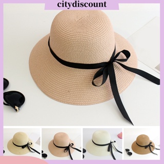 &lt;citydiscount&gt; หมวกฟางปีกกว้าง ป้องกันรังสียูวี กันแดด กันลม หรูหรา พับได้ สําหรับผู้หญิง