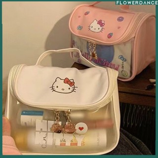 อะนิเมะ Kawaii Hellokittys ใหม่ Pu ขัดกระเป๋าเครื่องสำอางความจุขนาดใหญ่กันน้ำแบบพกพาแป้งเยลลี่ถุงเก็บโปร่งใสดอกไม้