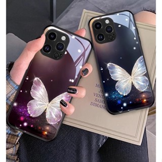 Dmy เคสกระจกนิรภัย ลายผีเสื้อ สําหรับ iphone 14 pro 11 pro max 12 mini 13 XS max X XR 7 plus 8 6 6s