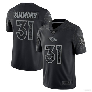 Qy NFL เสื้อยืดลําลอง แขนสั้น คอกลม พิมพ์ลายฟุตบอล Denver Broncos Jersey Justin Simmons สีดํา สําหรับผู้ชาย เหมาะกับการเล่นกีฬา