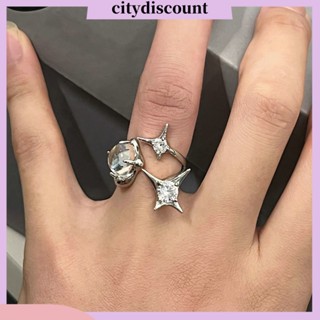 &lt;citydiscount&gt; แหวนคริสตัลเทียม เพทาย ดาว ประดับเพทาย แวววาว ปรับขนาดได้ เครื่องประดับ สําหรับผู้หญิง