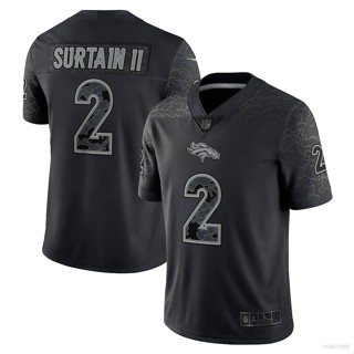 เสื้อยืดกีฬาแขนสั้น ลายทีมฟุตบอล Denver Broncos Jersey Patrick Surtain II HQ1 NFL RFLCTV สีดํา QH1