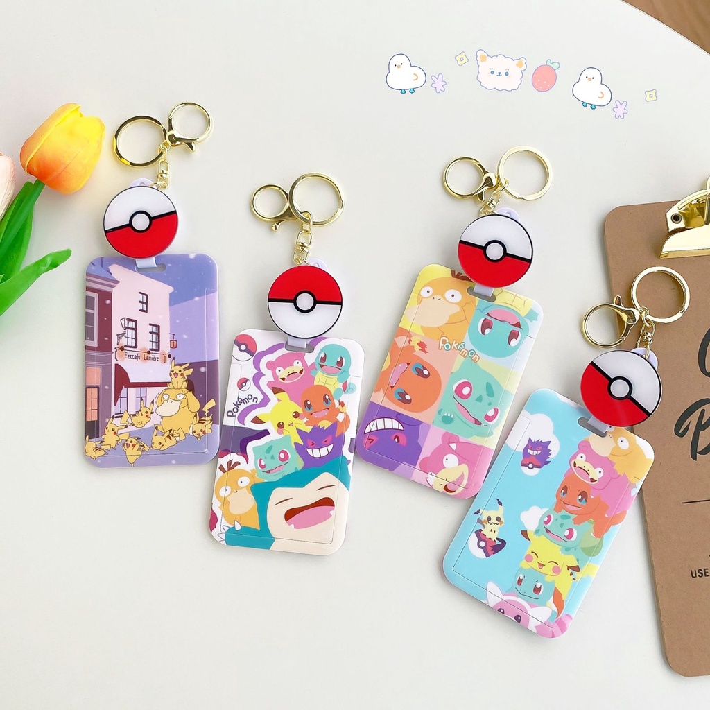 pokemon bus card psyduck ที่ใส่การ์ดปิกาจู with yoyo ที่ใส่บัตรรถบัสน่ารักสำหรับเด็ก พวงกุญแจ