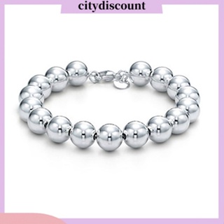 &lt;citydiscount&gt; สร้อยข้อมือ กําไลข้อมือ ลูกปัด ทรงกลม ชุบเงิน 8 มม. แฟชั่นเรียบง่าย สําหรับผู้หญิง