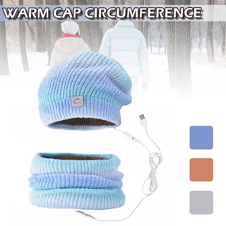 USB Heated Beanie Hat Neck Warmer Set Warm Scarf Knit Hat for Skiing Cycling