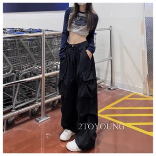 2TOYOUNG Moon กางเกงขายาว คาร์โก้ กางเกง เชือกอเมริกันคลาสิค Cargo pants 2023 NEW 071708 ทันสมัย Stylish Unique ins A20M00U 36Z230909