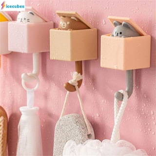 1 Pcs Creative Seamless Self Adhesive Cute Cat Strong Sticky Hooks / Dormitory Bedroom Kitchen Coats Door Hanging Nail-free Space Saving Hooks ICECUBES