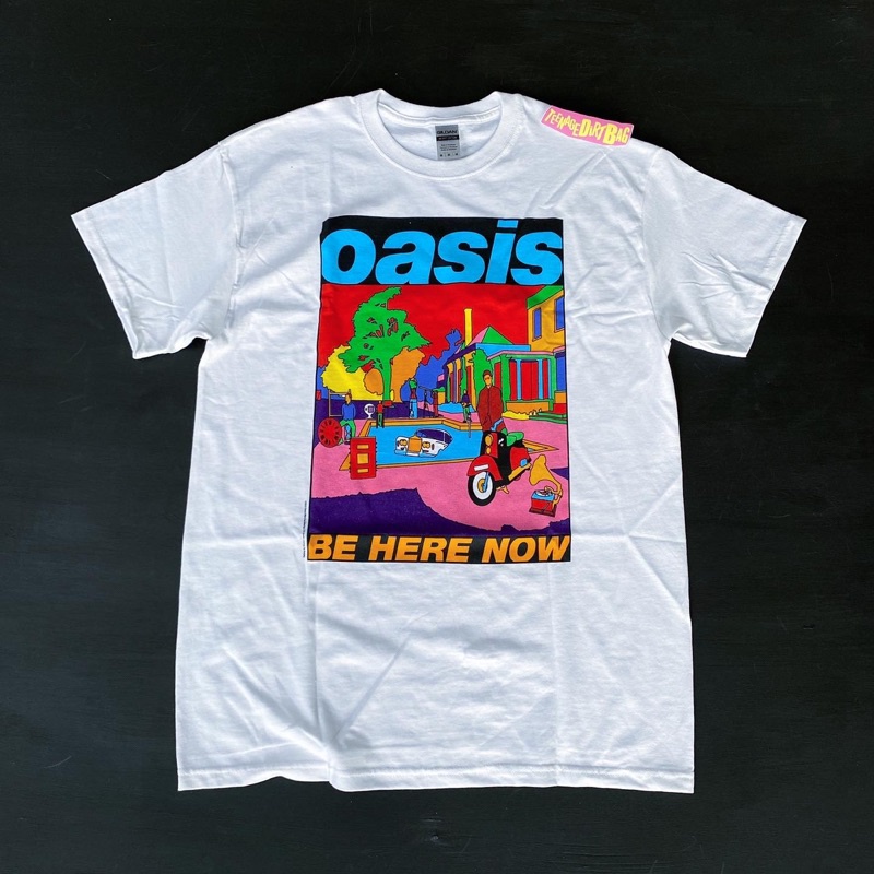 ความร้อน เสื้อยืด พิมพ์ลายวง Oasis OFFICIAL BE HERE NOW ILLUSTRATION สําหรับผู้ชาย