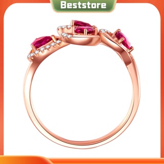 Beststore|  เครื่องประดับผู้หญิง แหวนแต่งงาน รูปใบไม้กลวง ทับทิม พลอยเทียม