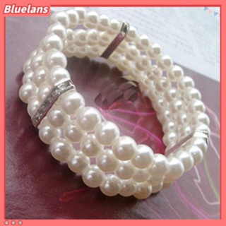 【 Bluelans 】สร้อยข้อมือ กําไลข้อมือ ประดับไข่มุกเทียม 3 แถว