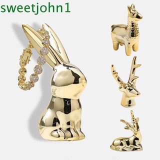 Sweetjohn ฟิกเกอร์เซรามิค รูปสัตว์ สไตล์นอร์ดิก โมเดิร์น สีทอง สําหรับตกแต่งบ้าน