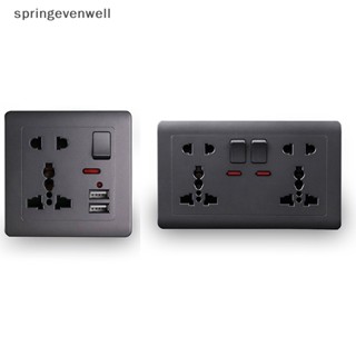 [springevenwell] ซ็อกเก็ตปลั๊กไฟ มาตรฐาน EU Usb สีเทา