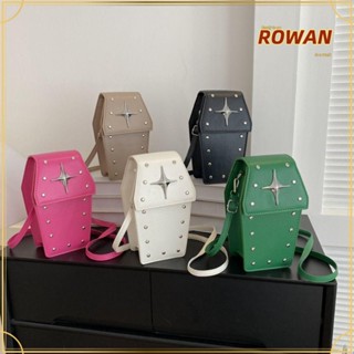 Rowans กระเป๋าสะพายไหล่ หนัง Pu ประดับหมุด ความจุสูง สีพื้น สําหรับผู้หญิง