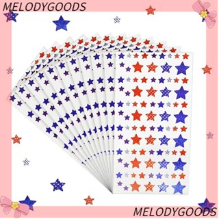 MELODG สติกเกอร์เลเซอร์เมทัลลิก ลายดาว มีกาวในตัว สีแดง สีขาว สีฟ้า แวววาว สําหรับตกแต่งปาร์ตี้ 900 ชิ้น 10 แผ่น