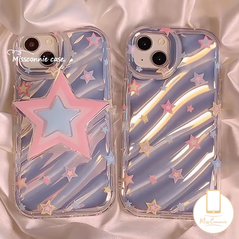 เคสโทรศัพท์มือถือ แบบนิ่ม ลายดาวห้าแฉก 3D สีสันสดใส หรูหรา พร้อมขาตั้ง สําหรับ IPhone 7Plus 11 14 13 12 Pro MAX XR 7 8 6 6S Plus X XS MAX SE 2020