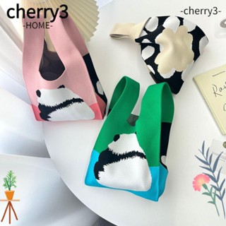 CHERRY3 กระเป๋าถือลําลอง ผ้าถัก ลายแพนด้า แฮนด์เมด