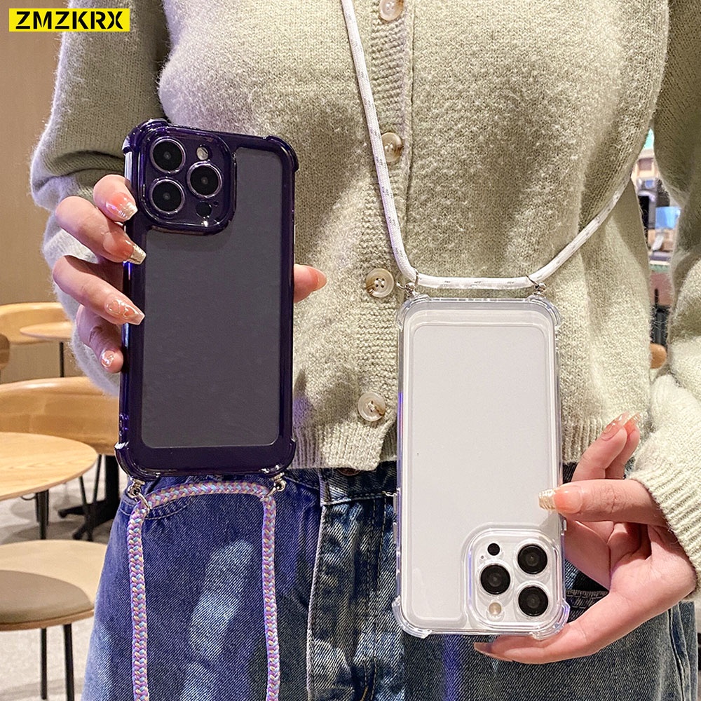 สร้อยคอCrossbodyสาย LanyardสําหรับiPhone 14 15 16 Pro Max Plus 11 13 12 17 Pro Maxกันกระแทกซิลิโคนกันกระแทกกันชนปกแข็ง