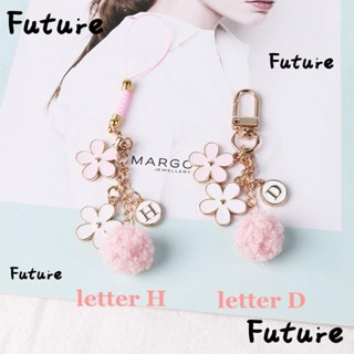 Future พวงกุญแจริบบิ้น จี้ตัวอักษร ดอกไม้ ขนเฟอร์บอล น่ารัก สําหรับห้อยกระเป๋า โทรศัพท์