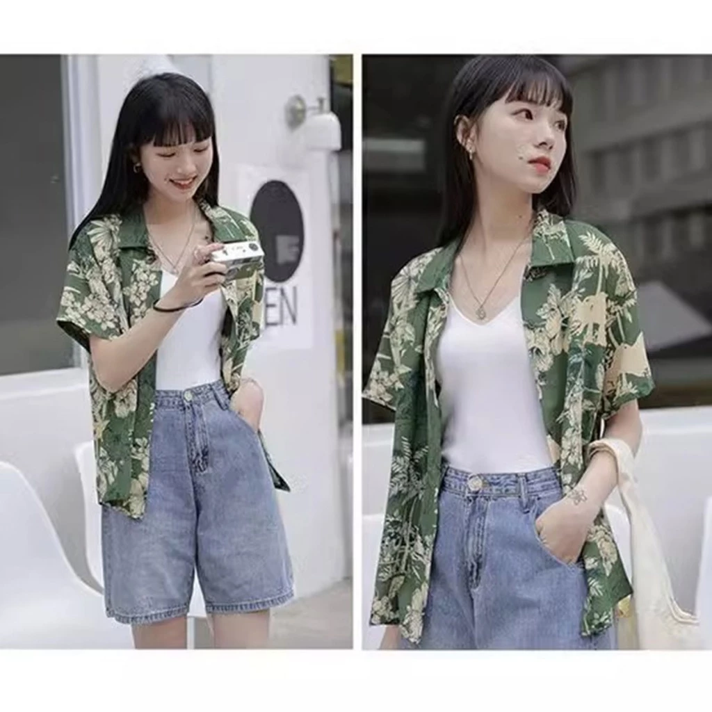 เสื้อเชิ้ตแขนสั้นลายดอกไม้ Hawaii ใส่ได้ทั้งชาย-หญิง thumbnail 7