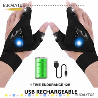 EUTUS ถุงมือไฟฉาย LED ชาร์จ USB สําหรับตกปลา ตั้งแคมป์ ฮาโลวีน 1 ชิ้น