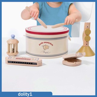 [Dolity1] เครื่องดนตรีกลองฮาร์โมนิก้า กระดิ่ง เคาะทรัมเป็ต ของเล่นสําหรับเด็ก ปาร์ตี้ 5 ชิ้น