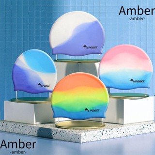 Amber หมวกว่ายน้ํา ฟรีไซซ์ สุ่มสี กันน้ํา อุปกรณ์กีฬา ผมยาว ป้องกัน ยืดหยุ่น ซิลิโคน